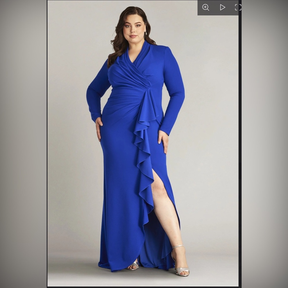 Tadashi Shoji Cobalt Blue Draped Long Sleeve Dress - Picture 3 of 4